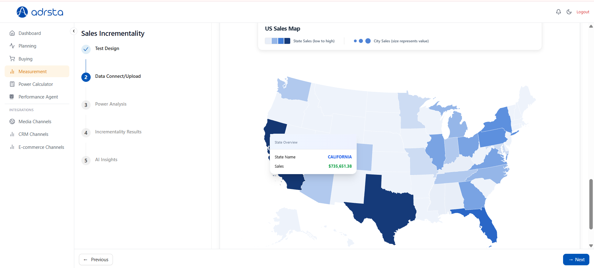 Geo lift test — markets map view